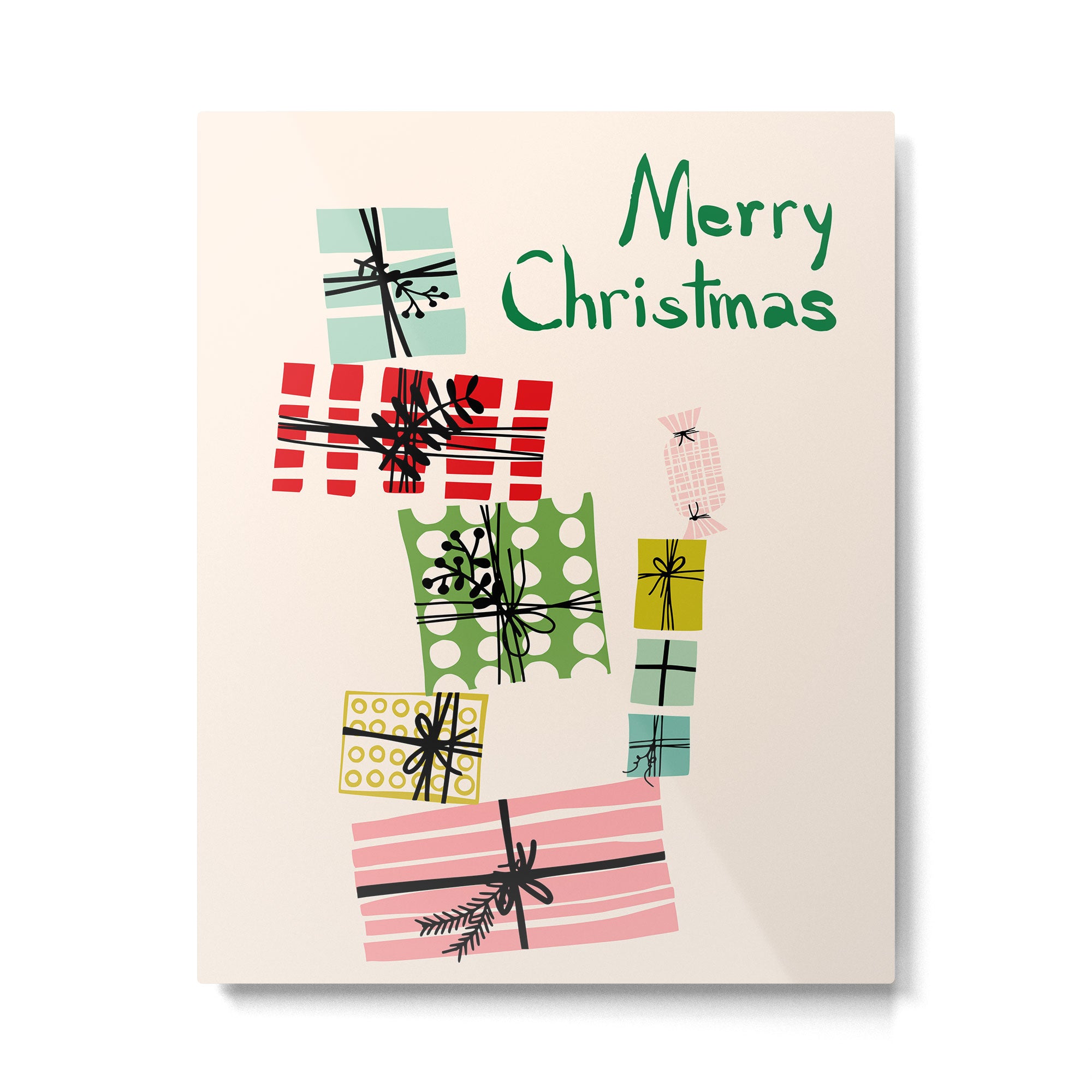 Wobbly pile of Christmas presents Metal Print Gallery Image 4