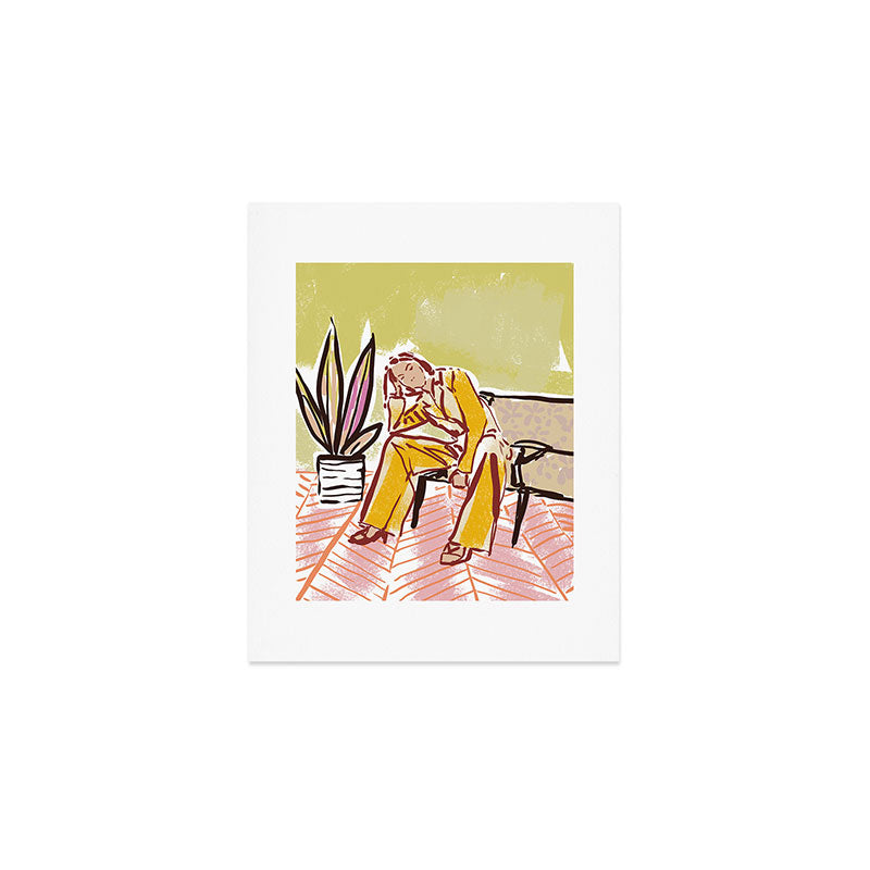Woman sitting on sofa Art Print Gallery Image 1