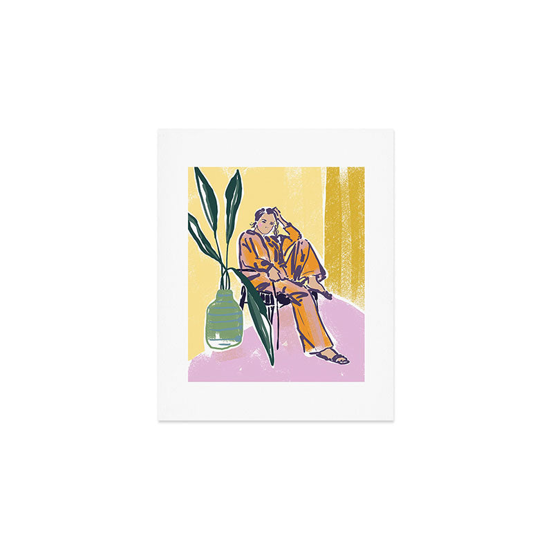 Woman wearing yellow pajamas Art Print Gallery Image 1