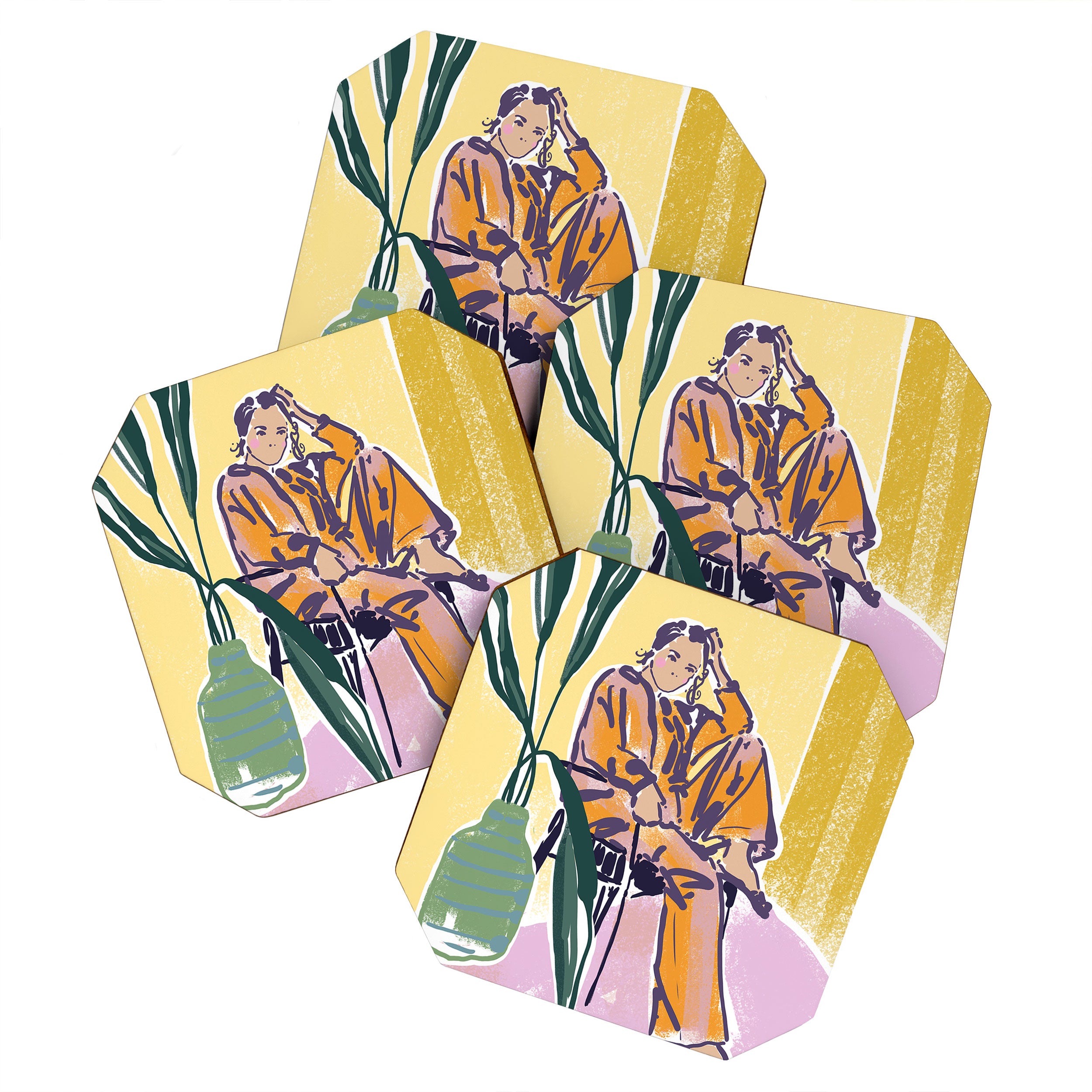 Woman wearing yellow pajamas Coaster Gallery Image 1