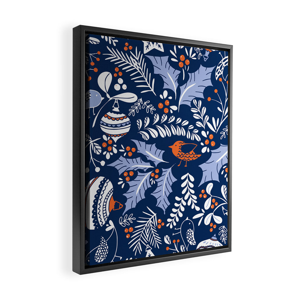 Wonderful ditsy holiday joy blue Framed Canvas Print Gallery Image 2
