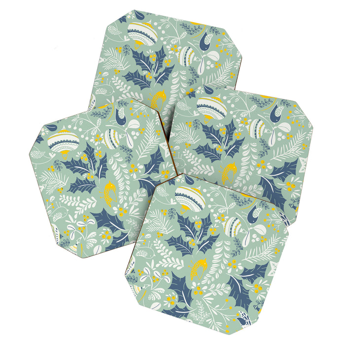 Wonderful ditsy holiday joy mint Coaster Gallery Image 1