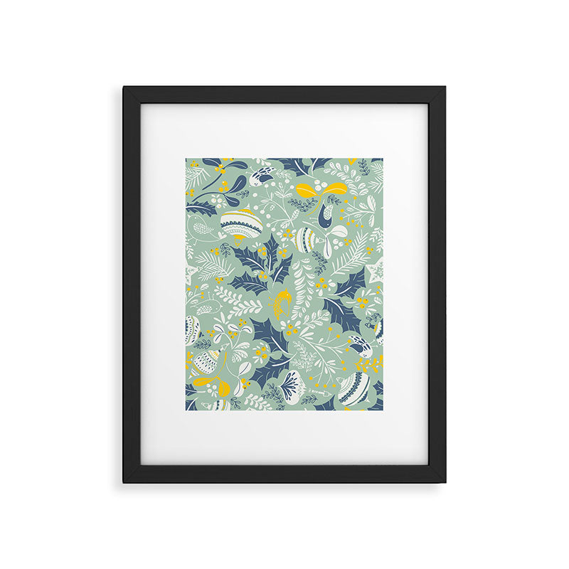 Wonderful ditsy holiday joy mint Framed Art Print Gallery Image 5