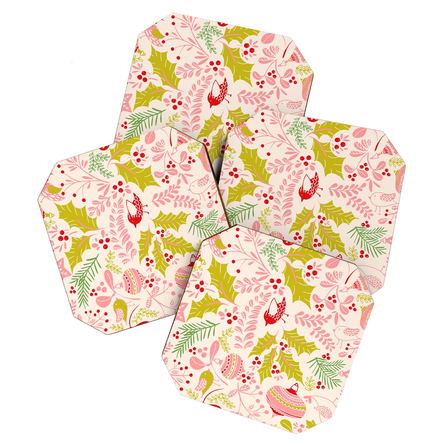 Wonderful ditsy holiday joy pink Coaster Gallery Image 1