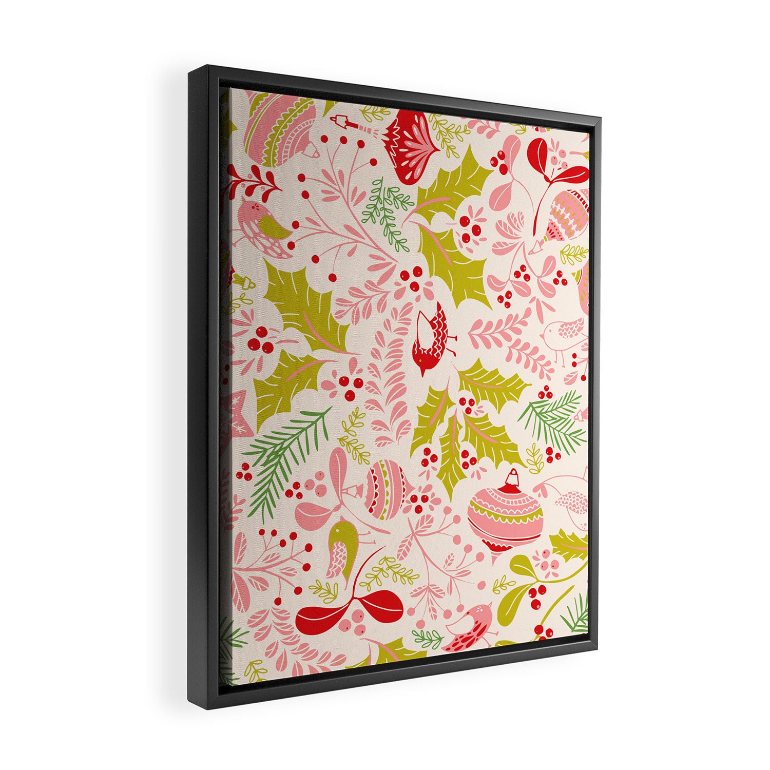Wonderful ditsy holiday joy pink Framed Canvas Print Gallery Image 2