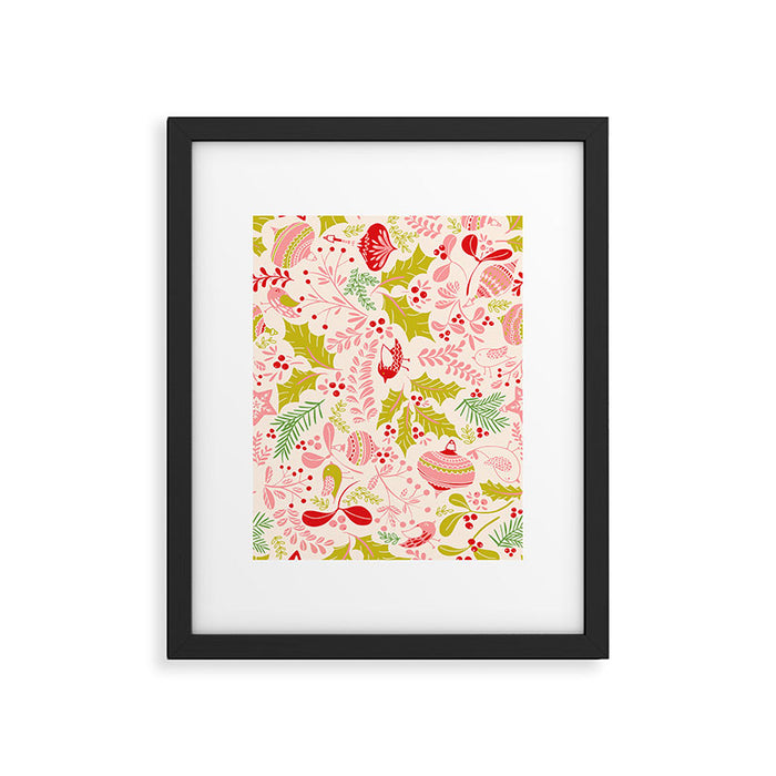 Wonderful ditsy holiday joy pink Framed Art Print Gallery Image 1