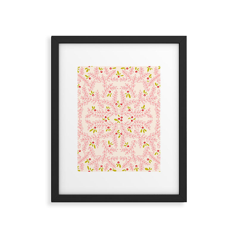 Wonderful holiday joy twigs and berrie soft pink Framed Art Print Gallery Image 6