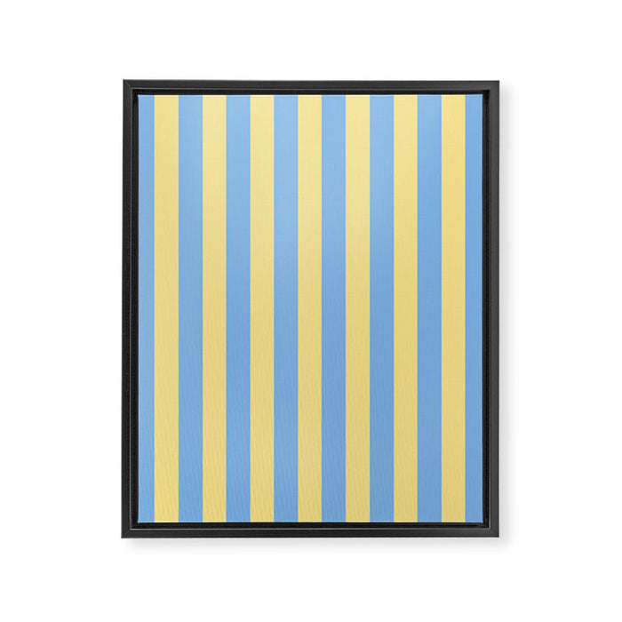 Bold Vertical Stripes Pattern - butter yellow and blue Framed Canvas Print Gallery Image 1
