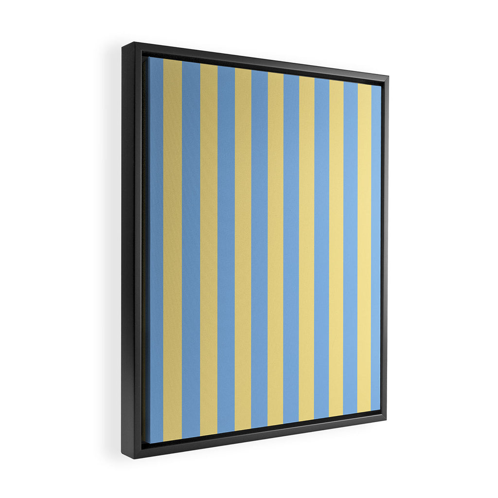 Bold Vertical Stripes Pattern - butter yellow and blue Framed Canvas Print Gallery Image 2