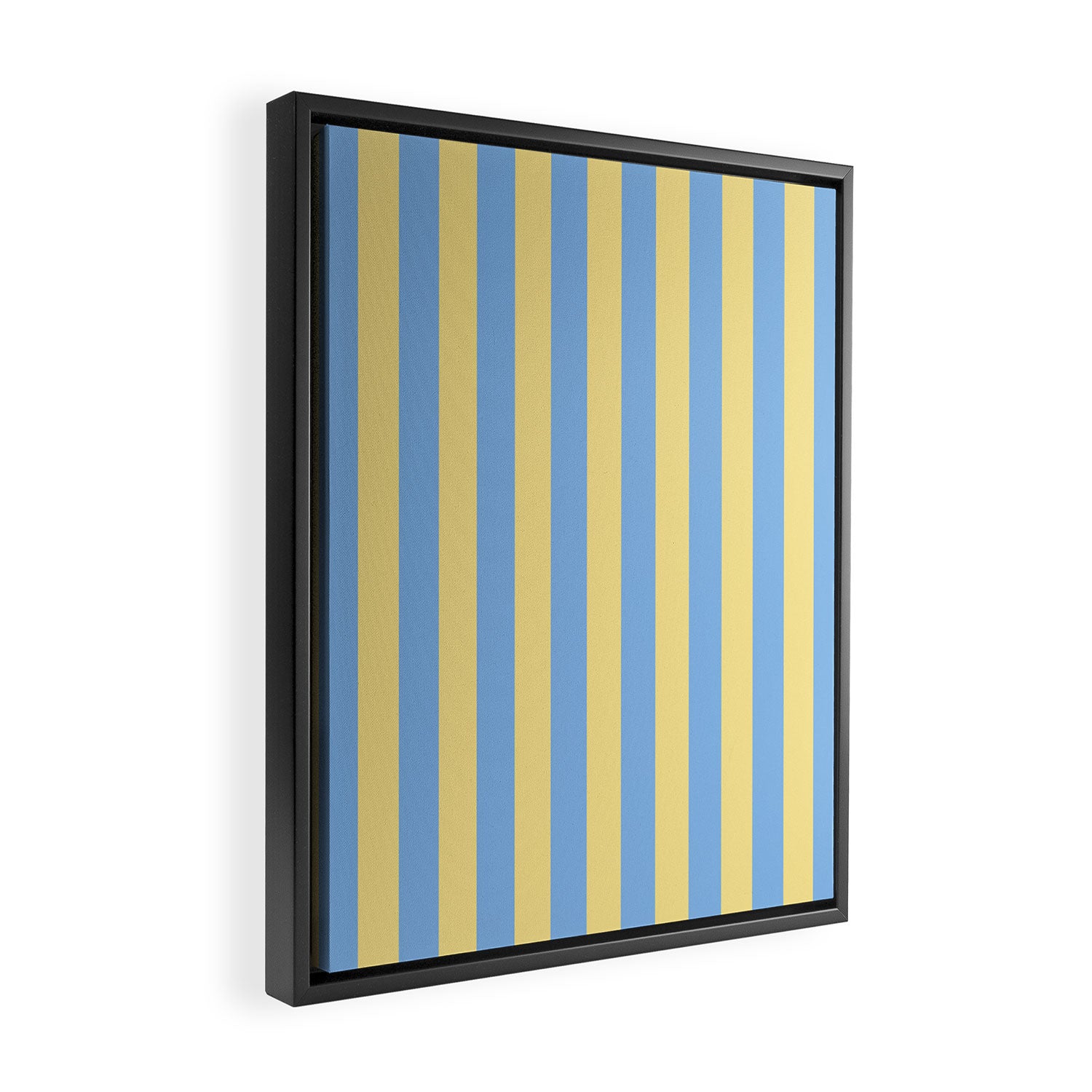 Bold Vertical Stripes Pattern - butter yellow and blue Framed Canvas Print Gallery Image 2