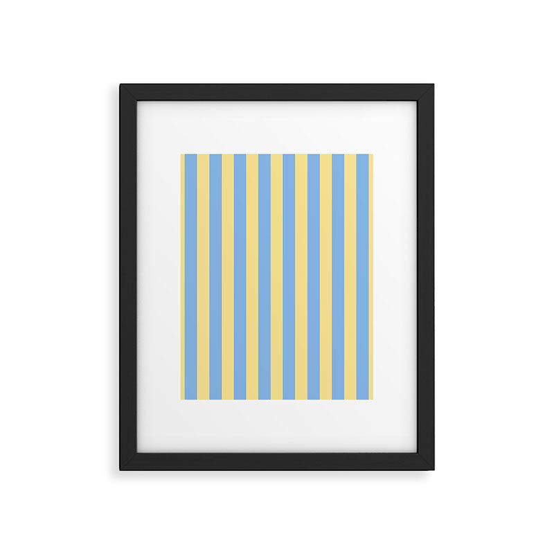 Bold Vertical Stripes Pattern - butter yellow and blue Framed Art Print Gallery Image 6