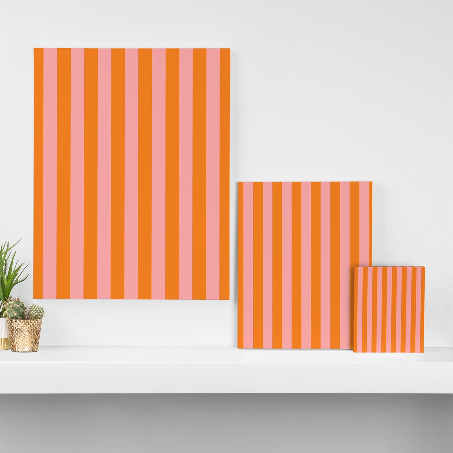 Bold Vertical Stripes Pattern (pink/orange) Canvas Print Gallery Image 3