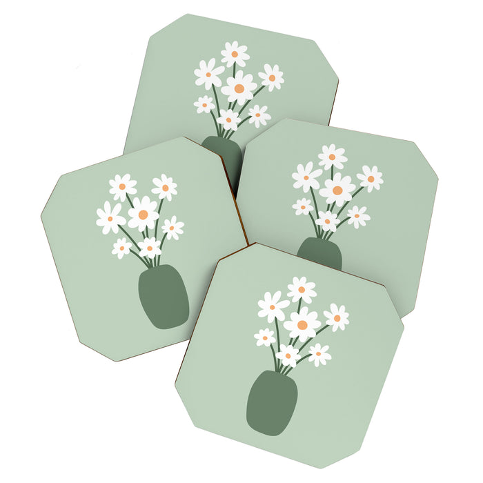 Daisies in Vase (sage green) Coaster Gallery Image 1