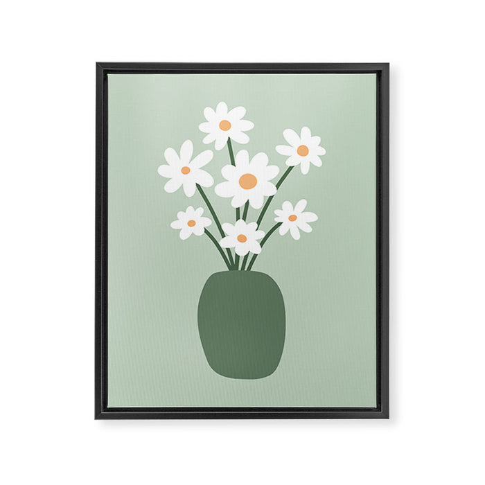 Daisies in Vase (sage green) Framed Canvas Print Gallery Image 1