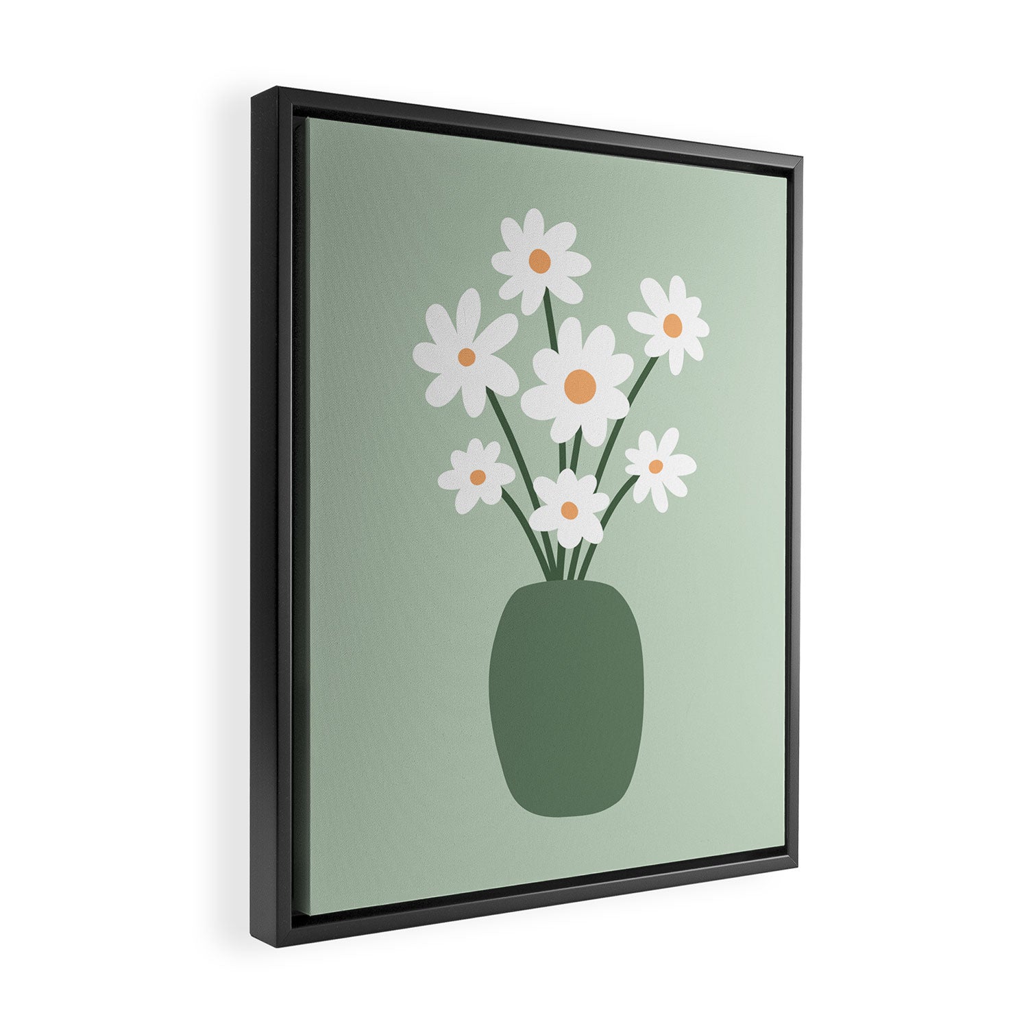 Daisies in Vase (sage green) Framed Canvas Print Gallery Image 2