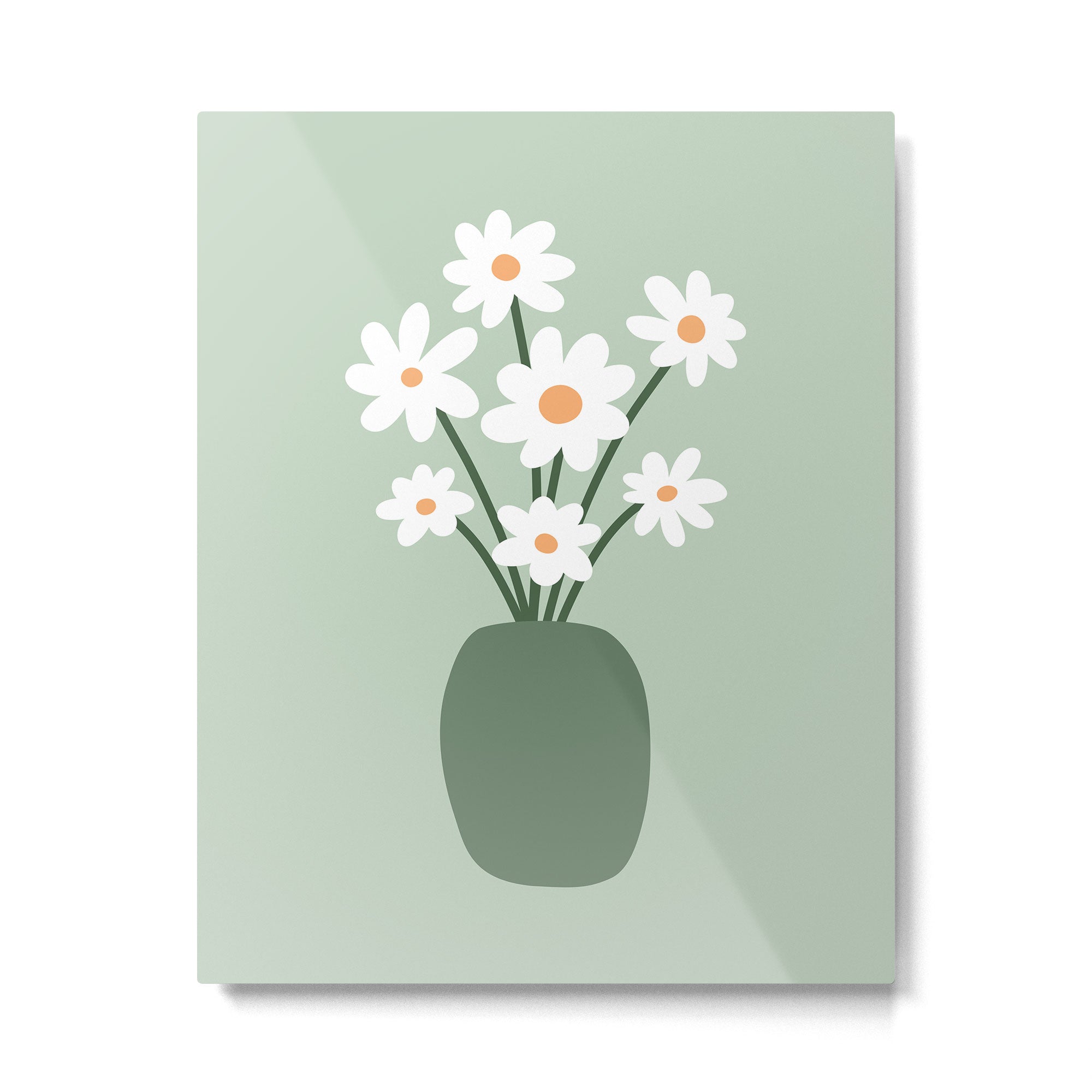 Daisies in Vase (sage green) Metal Print Gallery Image 6
