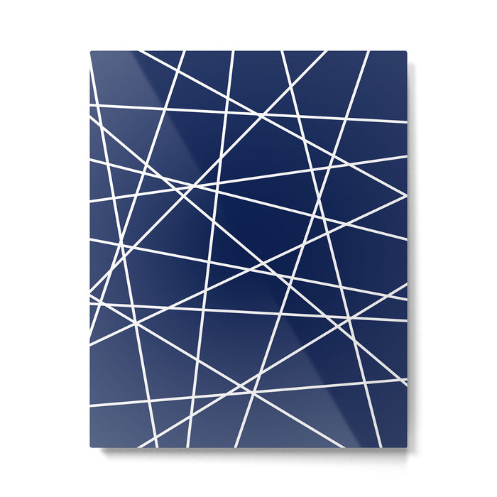 Geometric Lines (white/navy blue) Metal Print Gallery Image 1