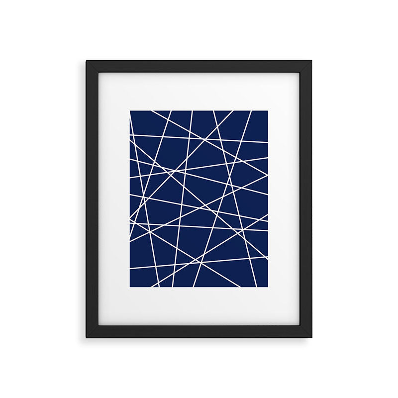 Geometric Lines (white/navy blue) Framed Art Print Gallery Image 6
