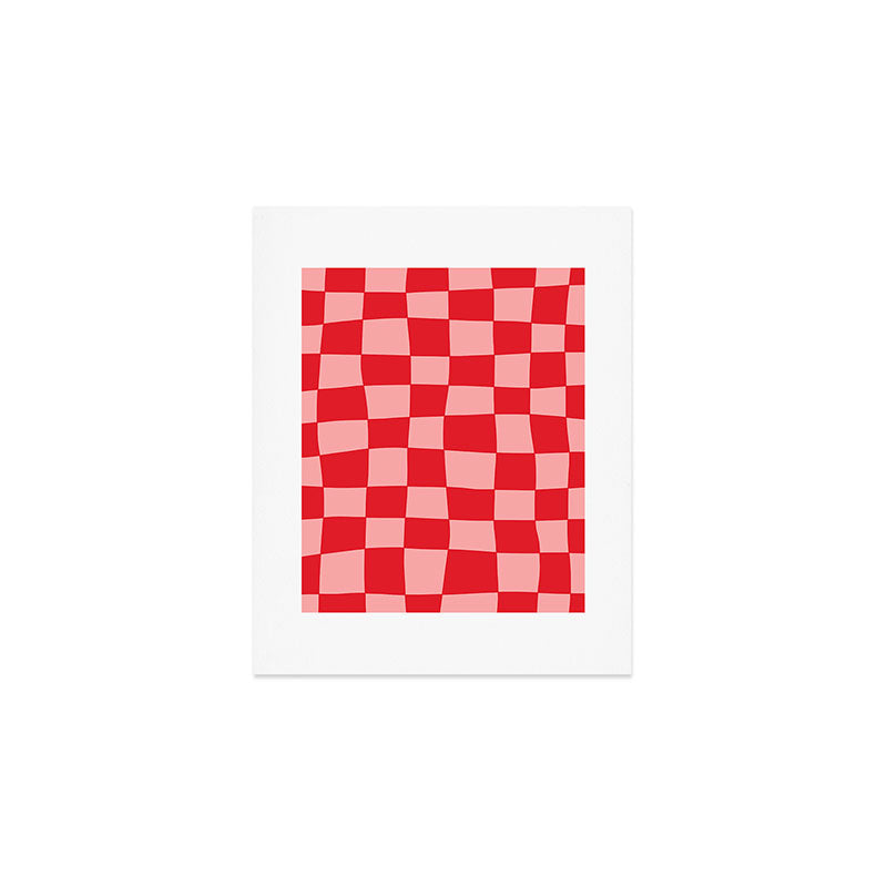 Hand Drawn Checkerboard Pattern (red/pink) Art Print Gallery Image 1