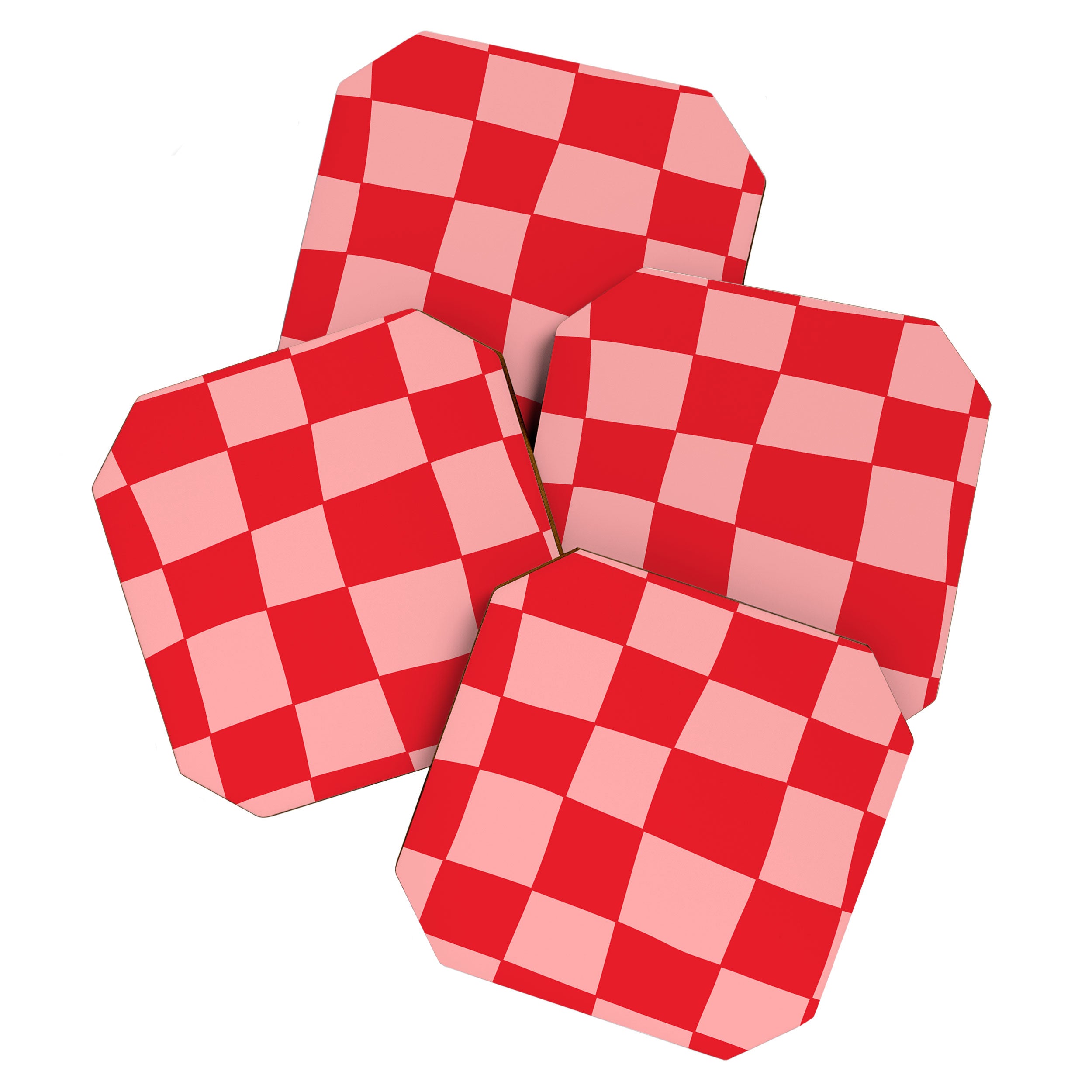 Hand Drawn Checkerboard Pattern (red/pink) Coaster Gallery Image 1