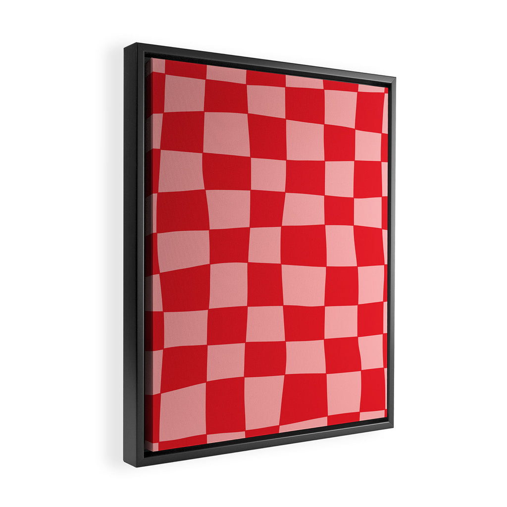 Hand Drawn Checkerboard Pattern (red/pink) Framed Canvas Print Gallery Image 2