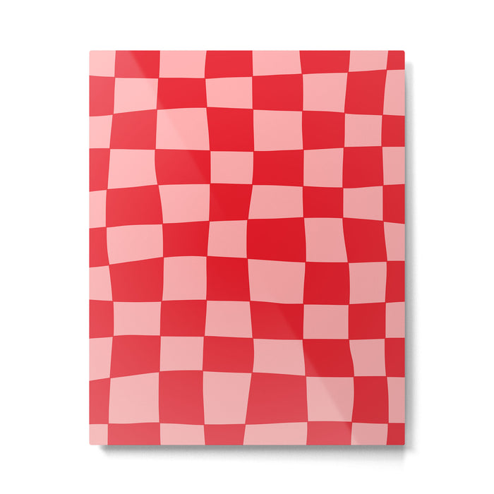 Hand Drawn Checkerboard Pattern (red/pink) Metal Print Gallery Image 1