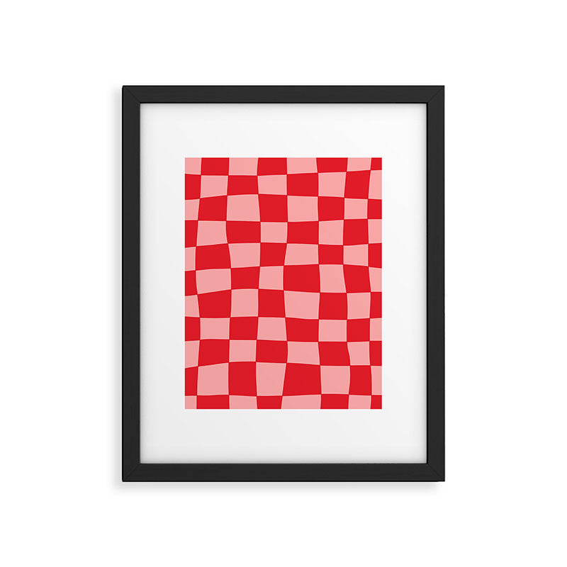 Hand Drawn Checkerboard Pattern (red/pink) Framed Art Print Gallery Image 6