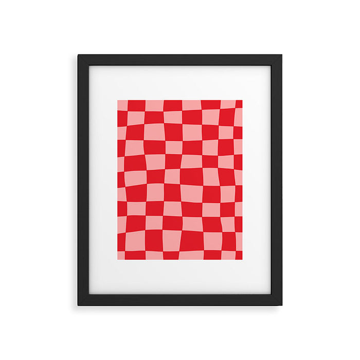 Hand Drawn Checkerboard Pattern (red/pink) Framed Art Print Gallery Image 1