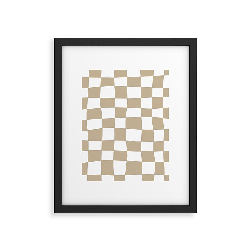 Hand Drawn Checkerboard Pattern (tan/white) Framed Art Print Gallery Image 6