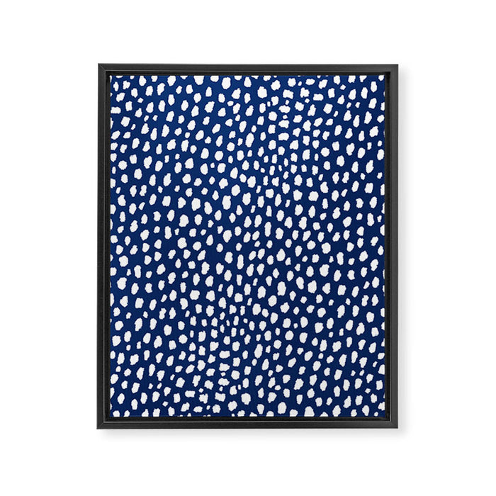 Handmade polka dot brush strokes (white/navy blue) Framed Canvas Print Gallery Image 1