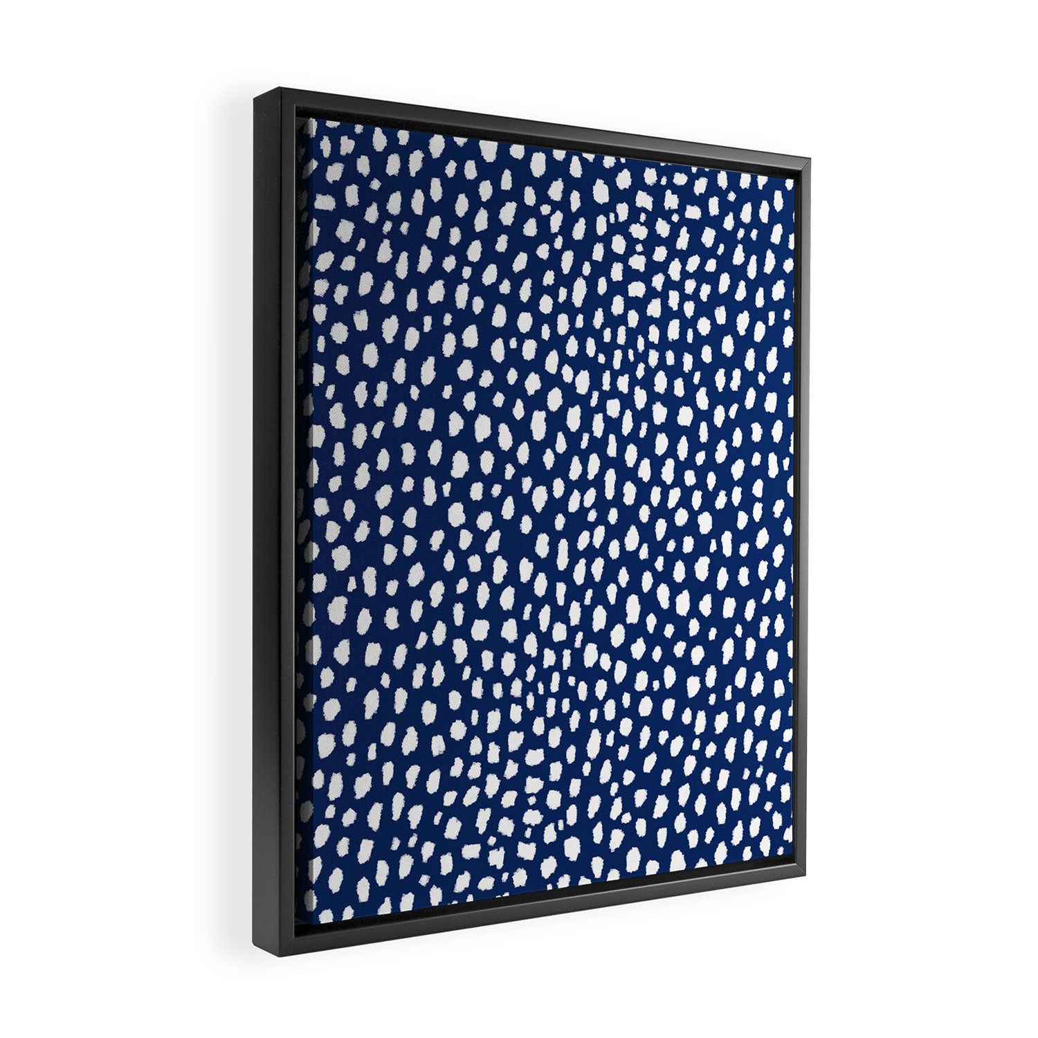 Handmade polka dot brush strokes (white/navy blue) Framed Canvas Print Gallery Image 2