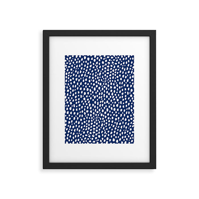 Handmade polka dot brush strokes (white/navy blue) Framed Art Print Gallery Image 1