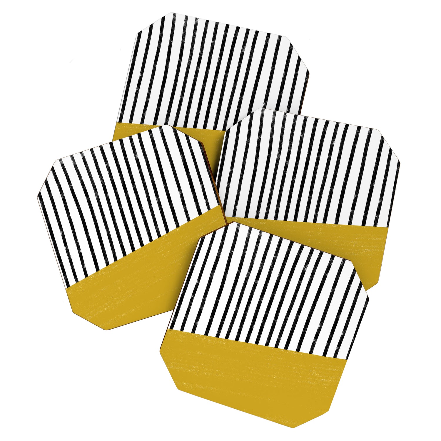 Handmade Stripe Block Pattern (mustard yellow/white/black) Coaster Gallery Image 1