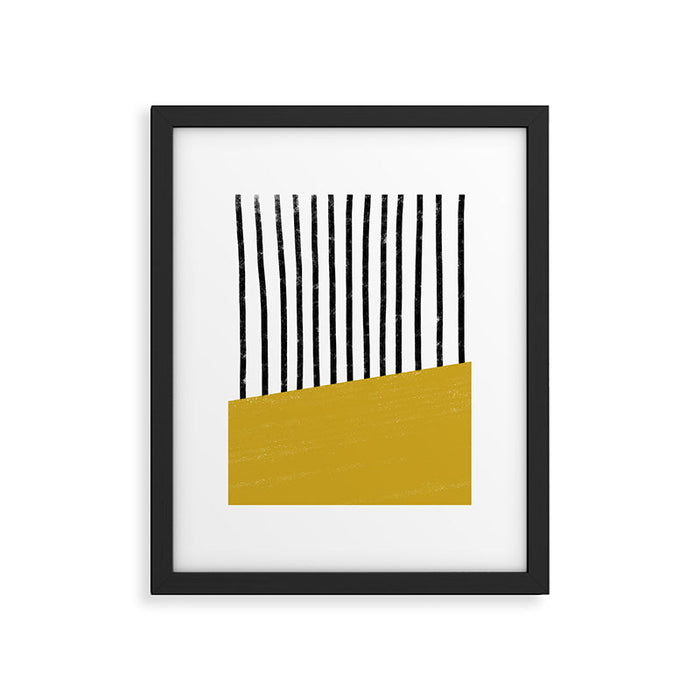 Handmade Stripe Block Pattern (mustard yellow/white/black) Framed Art Print Gallery Image 1