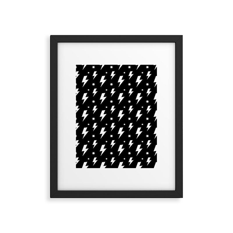 Lightning Bolt Pattern (white/black) Framed Art Print Gallery Image 6