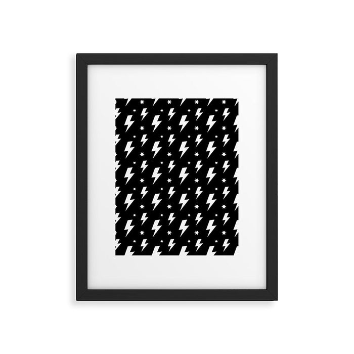 Lightning Bolt Pattern (white/black) Framed Art Print Gallery Image 1