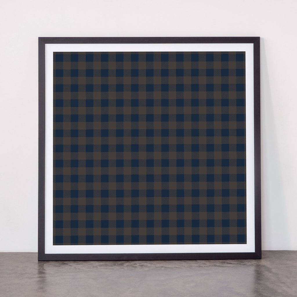 Plaid (navy blue/brown) Framed Art Print Square Gallery Image 1