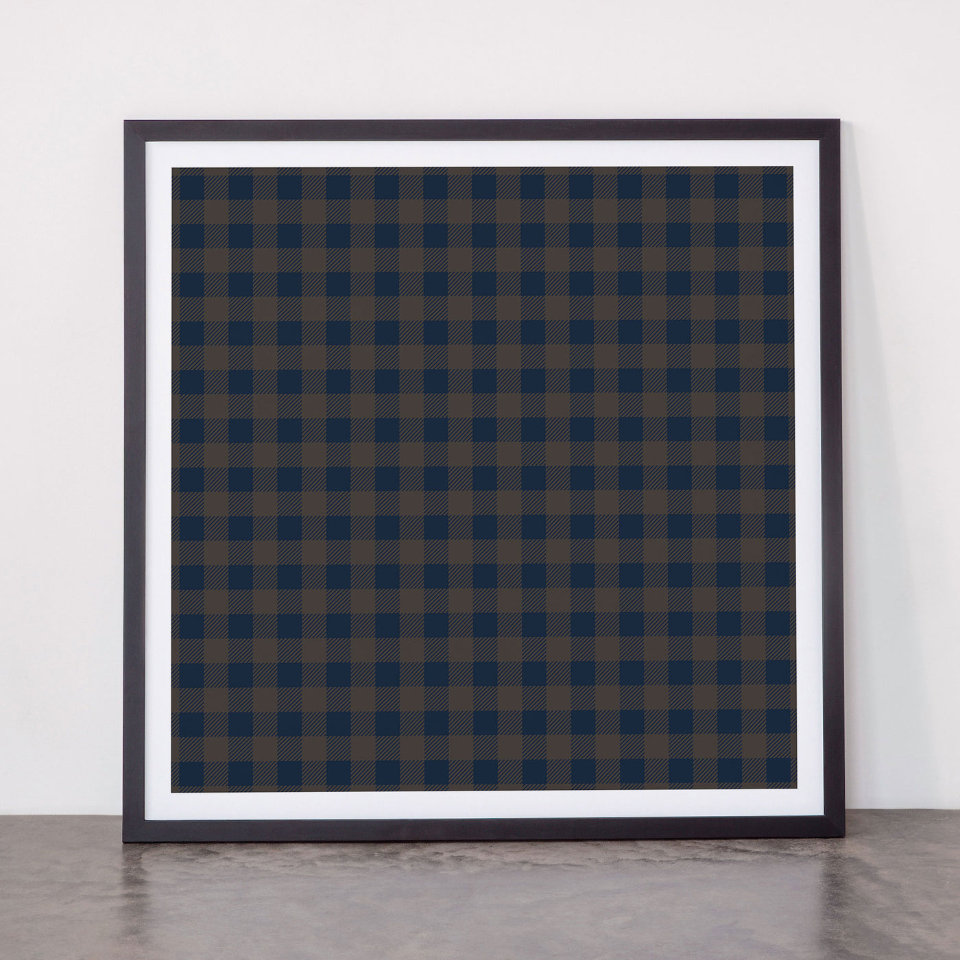 Plaid (navy blue/brown) Framed Art Print Square