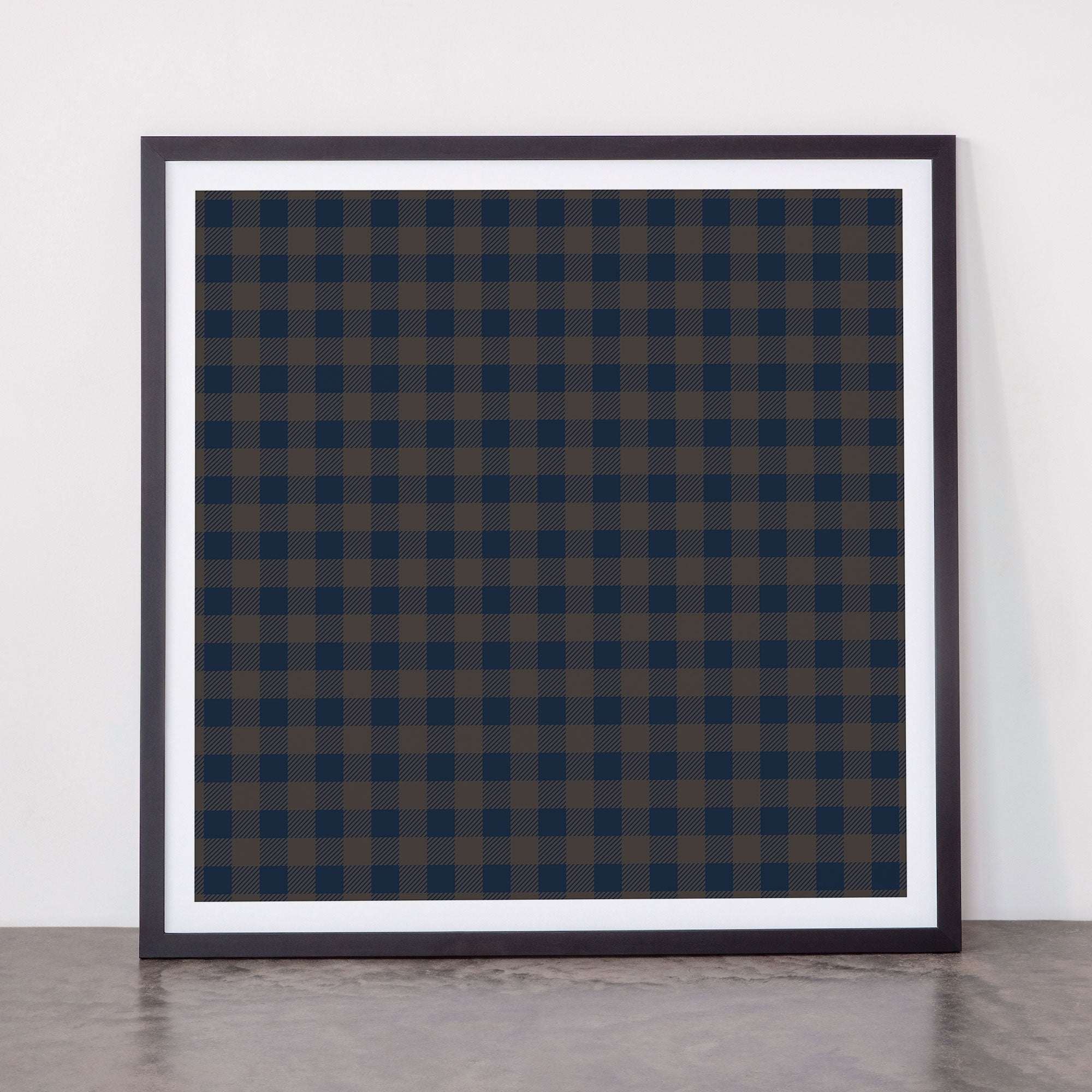 Plaid (navy blue/brown) Framed Art Print Square Gallery Image 1