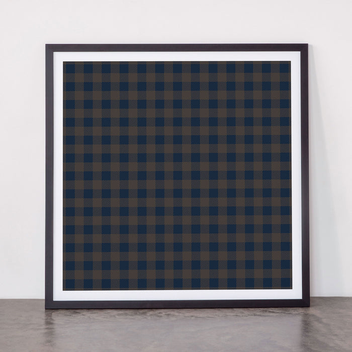 Plaid (navy blue/brown) Framed Art Print Square Gallery Image 1