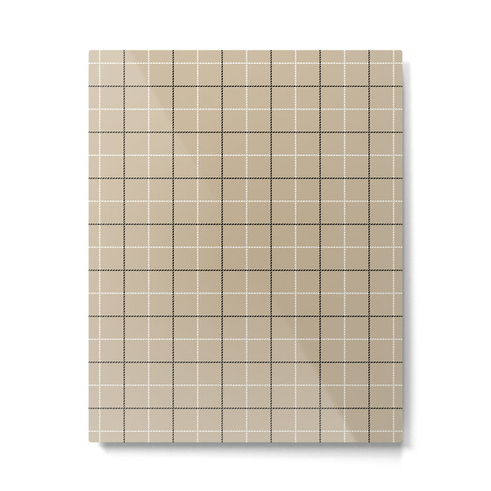 Tattersall Windowpane Check Plaid (tan/black/white) Metal Print Gallery Image 1