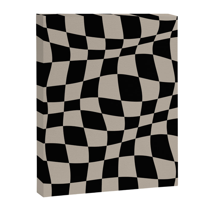 Warped Checkered Pattern (black/tan) Canvas Print Gallery Image 1