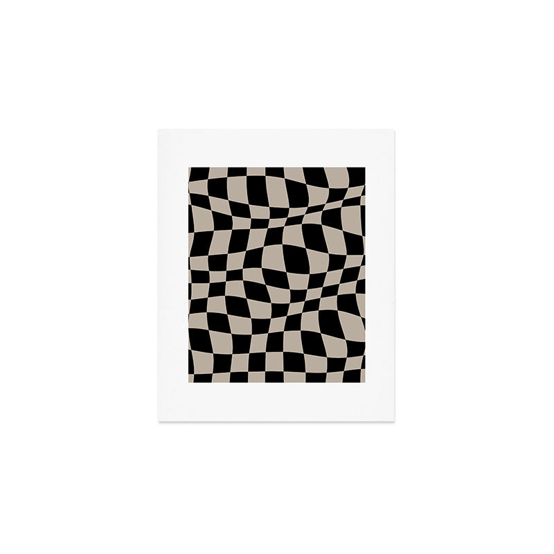 Warped Checkered Pattern (black/tan) Art Print Gallery Image 1