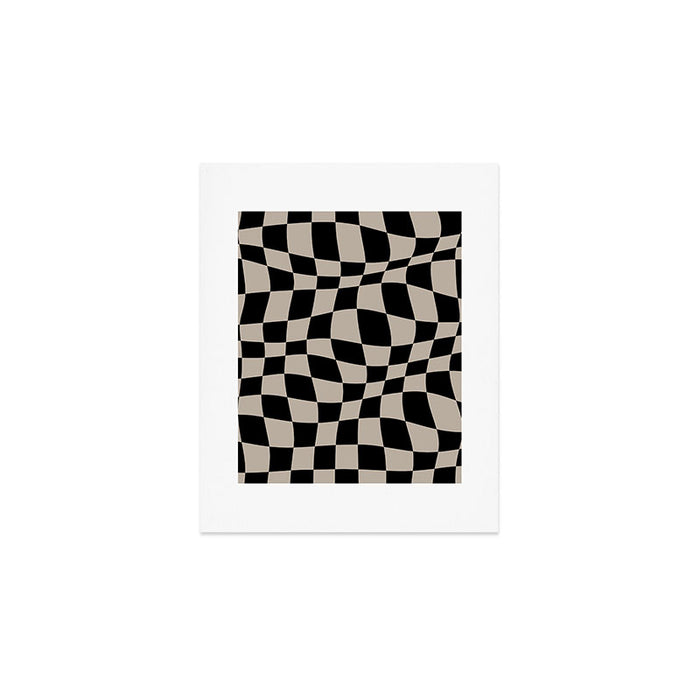 Warped Checkered Pattern (black/tan) Art Print Gallery Image 1
