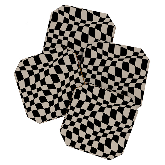 Warped Checkered Pattern (black/tan) Coaster Gallery Image 1