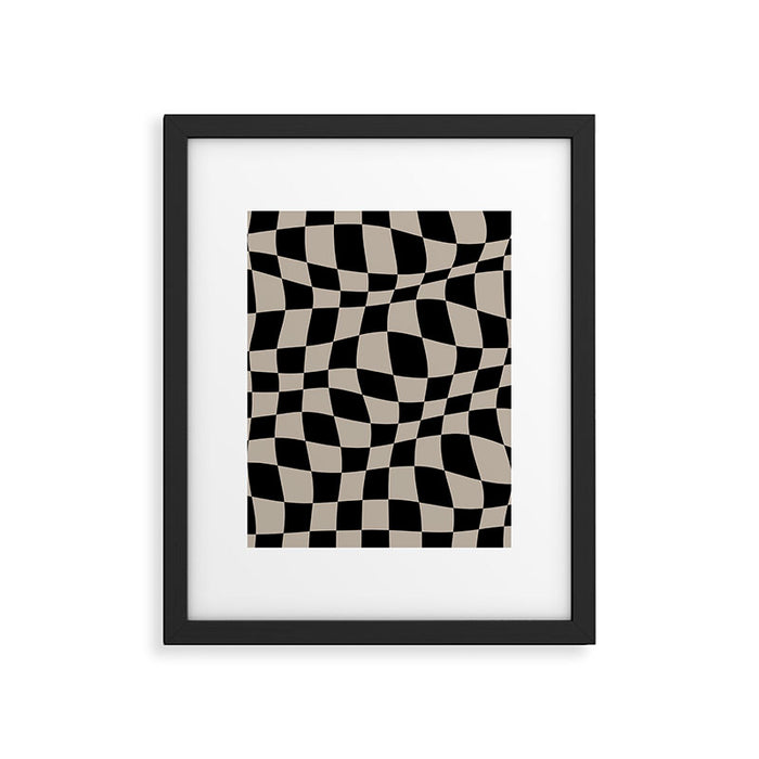 Warped Checkered Pattern (black/tan) Framed Art Print Gallery Image 1