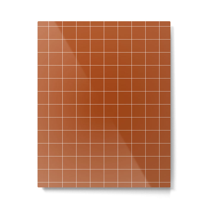 Windowpane Check Grid (white/burnt orange) Metal Print Gallery Image 1