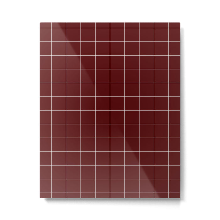 Windowpane Check Grid (white/maroon) Metal Print Gallery Image 1