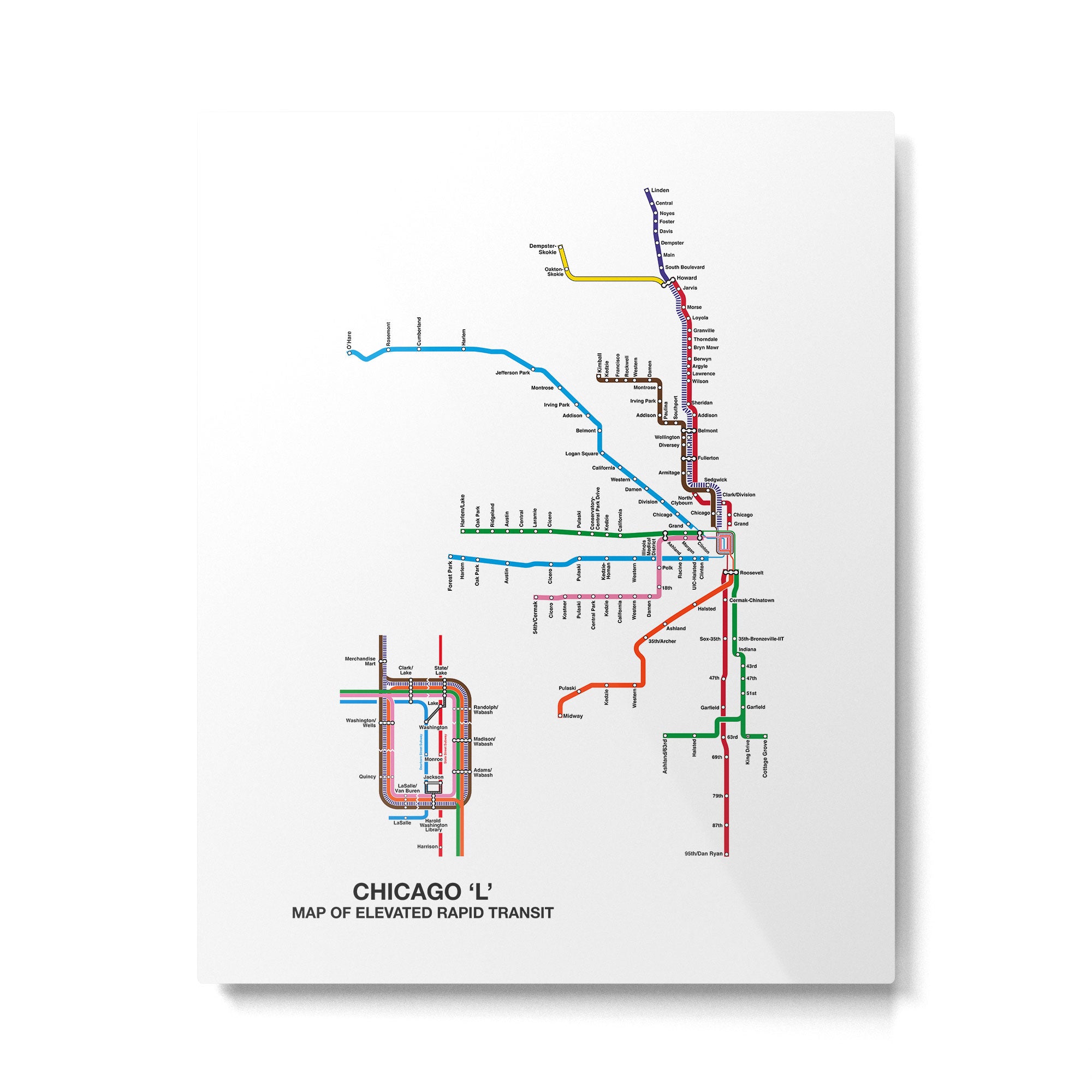 Chicago CTA Map, Chicago Wall Art, CTA Art Print Metal Print Gallery Image 4