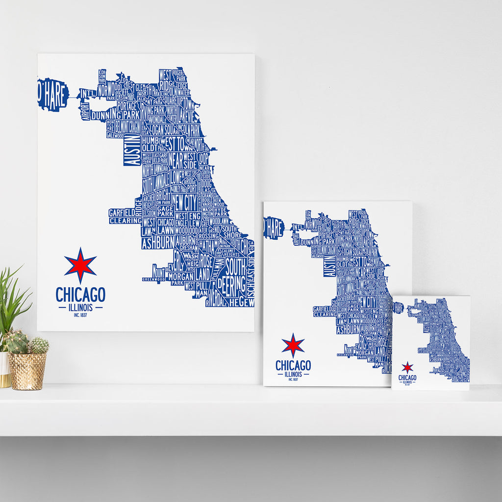 Chicago Neighborhood Map in Blue Canvas Print Gallery Image 3